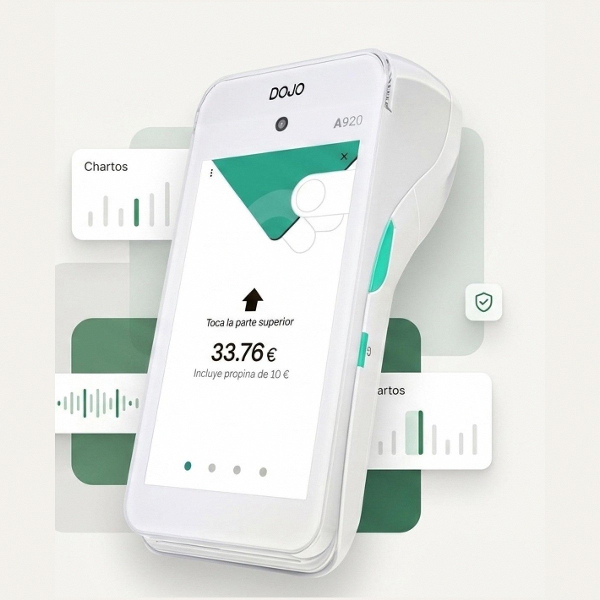 Datáfono Dojo Go con un cobro de 33,76 € en pantalla